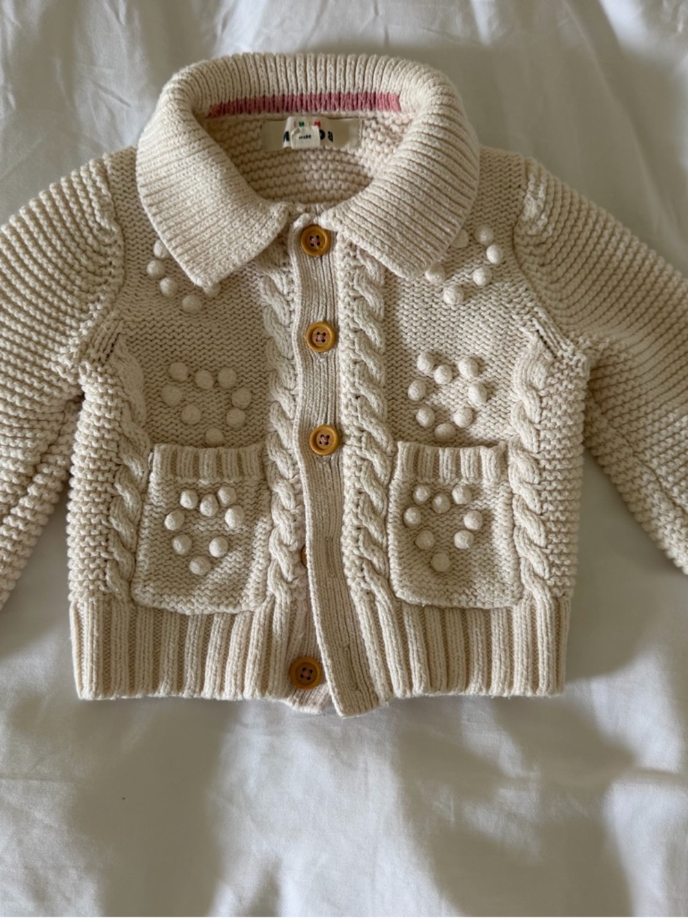 Mini Boden Girls Cream Knit Cardigan Sweater Heart Detail 2-3Y